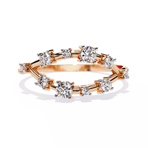 Bague en or massif 14 carats avec diamants naturels, style unique à double bande ouverte, bijoux de fiançailles personnalisés de créateur - Product Image 3