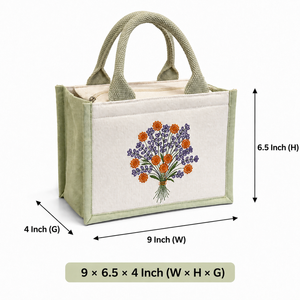 Wildflower Bouquet Canvas <b>Mini</b> Gift <b>Bag</b> Eco-Friendly Handle <b>Tote</b> From Gujarat Priglob Exim - Product Image 3
