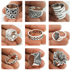 Solide 925 Sterling Oxydé Argent Antique Look Ethnique Anneau Bohème Bijoux En Gros Direct Usine Prix En Vrac Fournisseurs Inde - Product Image 4