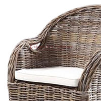 Chaise de salle à manger en rotin gris Kuboo naturel Athen avec coussin naturel, mobilier d'intérieur en osier traditionnel antique pour la maison et le bureau