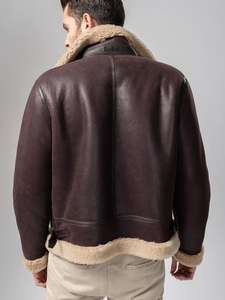 Chaqueta de Cuero para Hombre, Estilo Casual, con Forro de Piel Sherpa, Tipo Bomber B3, Aviador, Cálida, con Relleno, Estilo Biker, Venta al Por Mayor - Product Image 4