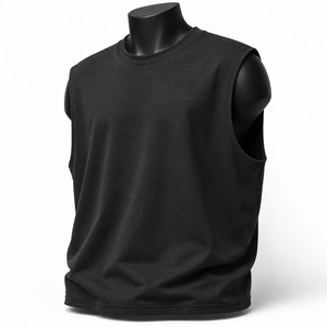 Men's <b>Black</b> Solid <b>Knitted</b> O-Neck Sleeveless <b>Tank</b> <b>Top</b> Casual Style - Product Image 4
