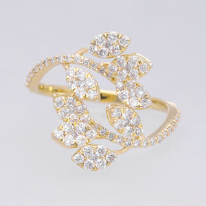 14K Gold Leaf Vine Ring with Natural Round Diamonds in Cluster and Pave Setting for Nature-<b>Inspired</b> Elegant Statement <b>Jewelry</b> - Product Image 6