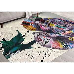 Banksy Rose Graffiti Printed <b>Rug</b> - Modern, Machine Washable, Cool,<b>Chenille</b> <b>Rug</b> - Product Image 4