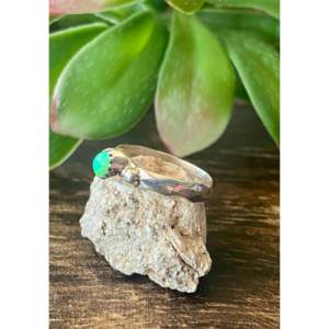 Navajo Geometric Gemstone <b>Ring</b> Green Opal & Turquoise Size 5.25 Rhodium Plated Sterling <b>Silver</b> for Everyday Wear or Gift - Product Image 4