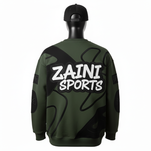 Sudadera Extra Grande para Hombre, Algodón, Poliéster, Felpa, Verde Oliva, Panel Negro, Logotipo Bordado en Chenilla Personalizado, Sudaderas Básicas - Product Image 2