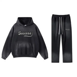 Customized Wholesale Winter <b>Oversized</b> Acid Wash Men's Pullover <b>Hoodie</b> Tracksuits <b>Long</b> Sleeve Distressed Embroidery Custom Design - Product Image 1