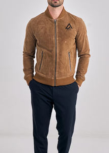 Veste bomber en cuir véritable suédé classique à col baseball pour homme NAFA, coupe ajustée, avec MOQ faible, 100% coton - Product Image 5