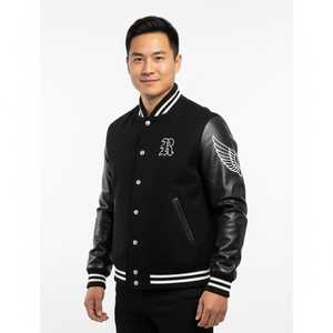 Veste universitaire épaisse et chaude, manches en cuir, corps en laine : logo personnalisé, nouveau style, bouton-pression, style vintage, prix de gros - Product Image 2