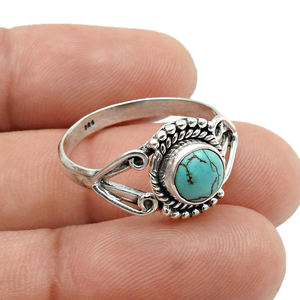 ธันวาคม Birthstone เครื่องประดับ 925 เงินสเตอร์ลิงธรรมชาติพลอยเทอร์ควอยซ์ทรงกลมดูหรูหราแหวนขายส่งผู้ผลิต - Product Image 3