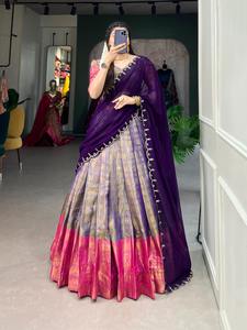 Kanjivaram lehenga choli กับ dupatta กับ zari ทอผ้า zari ทำงานแฟชั่นผู้หญิง - Product Image 3