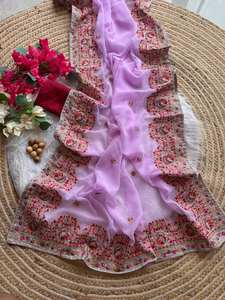 Saree en soie indienne pakistanaise de créateur Belle Georgette Style traditionnel pour fête de mariage Robe de mariage de style traditionnel - Product Image 3