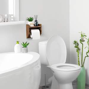 Soporte de papel higiénico de madera rústica con estante, soporte de rollo de papel montado en la pared con estante de almacenamiento para teléfono, soporte dispensador de papel - Product Image 6