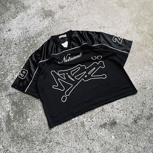 Camiseta de gran tamaño personalizada para hombre 300GSM algodón pesado DTG estampado verano Streetwear y Retro cuello en V poliéster fútbol Jersey - Product Image 2