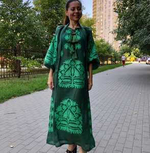 Hermoso Maxi vestido bohemio ucraniano cómodo algodón moda bordado hecho a mano manga larga encaje Natural para Navidad - Product Image 3