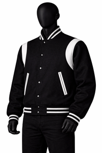 แจ็คเก็ตวาร์ซิตี้คุณภาพสูง ตัวเสื้อทำจากผ้าขนสัตว์ แขนเสื้อทำจากหนังแท้ ดีไซน์คอตั้ง กันน้ำ เหมาะสำหรับใส่ในฤดูหนาว แจ็คเก็ตวาร์ซิตี้ทันสมัยและมีสไตล์ - Product Image 6