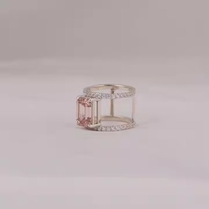14KT Solid Gold <b>Ring</b> Pink Emerald Cut Lab Grown Diamond Custom <b>Ring</b> with unique design Diamond Engagement <b>Ring</b> Bypass Setting - Product Image 4