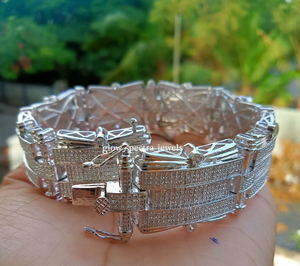 Men's 12 Ct Round Cut Real Moissanite Link <b>Bracelet</b> 14K <b>White</b> Gold Plated Silver Luxurious Moissanite Diamond <b>Bracelets</b> - Product Image 3