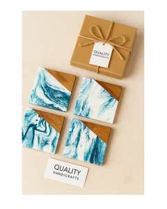 Premium Quality 8mm Epoxy Resin Acacia Wood Coaster <b>Set</b> Unique Natural Wooden Tableware for Home Kitchen for Drinks Beverages - Product Image 1