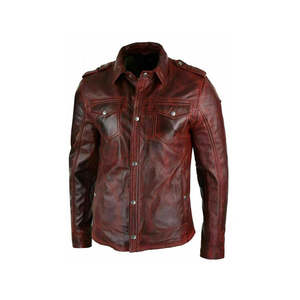 Veste en cuir véritable 100% de qualité supérieure, coupe ajustée, col montant, style vieilli, bordeaux, pour homme, vente en gros - Product Image 3
