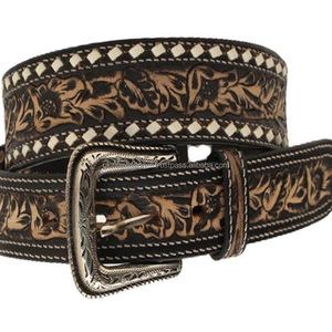 Cinturón de cuero occidental hecho a mano para cowboy, elegante cinturón de herramientas de diseño floral en relieve - Product Image 4