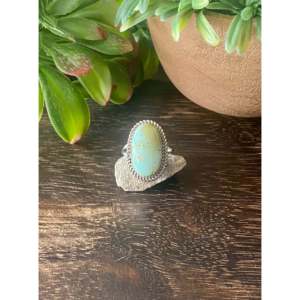 Reda Galvan Sonoran Mountain Turquoise & <b>Emerald</b> Cut Sterling <b>Silver</b> <b>Ring</b> Handmade Bezel Setting Everyday Wear Size 8.75 - Product Image 1