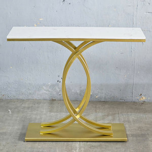 Contemporary Mirrored <b>Console</b> <b>Table</b> with Stone Top and Iron Frame <b>for</b> <b>Entry</b> Villa Living Room - Product Image 3