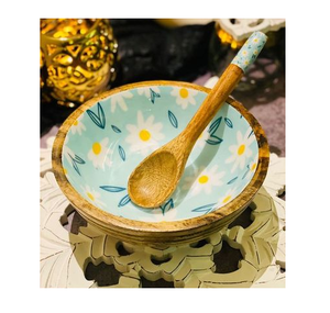 Wood <b>Salad</b> <b>Server</b> <b>Bowl</b> With Spoon Eco-Friendly Enamel Printed Wood Dish Polished <b>Salad</b> <b>Server</b> <b>Bowl</b> Lowest Price - Product Image 1