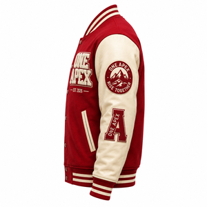 Custom Red <b>for</b> Hooded V-neck <b>Jacket</b> Premium Wool Chenille Patch Embroidered <b>Baseball</b> <b>Jacket</b> Front High Street Style OEM ODM - Product Image 3