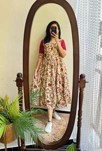 Robe de tous les jours élégante ethnique trapèze fluide avec manches bouffantes à imprimé floral et ourlet à plusieurs niveaux pour l'été - Product Image 3