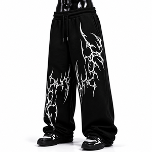 Pantalones Deportivos Anchos para Hombre, Estampado de Llamas, Corte Holgado, Cintura Elástica, Estilo Casual Urbano - Product Image 3