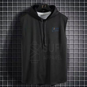 Pakistan Manufactured <b>Men's</b> <b>Sleeveless</b> Winter Workout <b>Hoodies</b>-Solid Design 100% Cotton Fleece Custom Printed Logo & Colors - Product Image 3