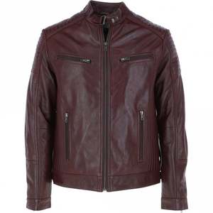 Chaqueta de Motociclista de Cuero PU para Hombre, Cuello Alto con Cremallera, Color Borgoña - Product Image 1