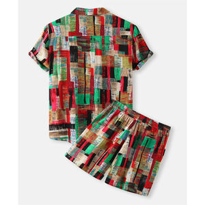 2025 conjuntos cortos para hombre, camisas de playa hawaianas de dos piezas, conjunto de 2 piezas de poliéster 100% estampado para hombre, conjunto de pantalones cortos hawaianos - Product Image 6