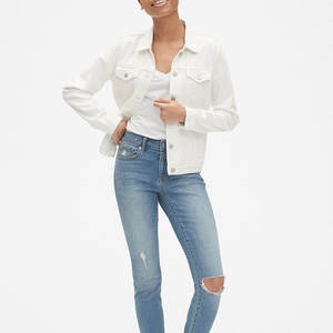 Nouvelle veste en jean pour femmes à manches longues et fermeture éclair couleur unie look tendance veste en jean pour femmes au design délavé - Product Image 4