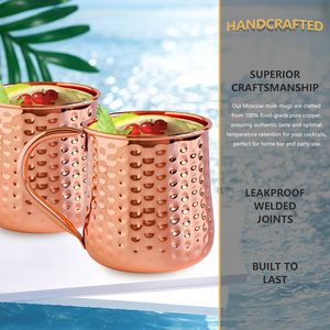 Mug Moscow Mule en cuivre pur, écologique, fait main, finition martelée, poignée soudée, sans revêtement, design vintage, pour usage domestique - Product Image 2