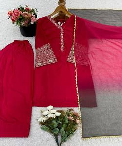 FANTAISIE SATIN SOIE BRODERIE SÉQUENCE TRAVAIL TOP PATIYALA AVEC DUPATTA FESTIVE WEAR PRIX DE GROS VÊTEMENT ETHNIQUE ROSE - Product Image 5