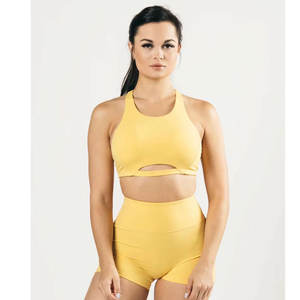 Logotipo personalizado Gimnasio Fitness Entrenamiento Yoga Crop Top Secado rápido Liso Cuello bajo Mujeres Deportes Sujetador de compresión con relleno - Product Image 5