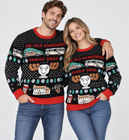 Pull en tricot de Noël pour couple FNJIA, motif jacquard vintage, vêtements en tricot chauds pour les fêtes de Noël, assortis pour la famille