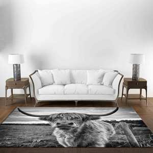 Tapis authentique imprimé style Highland écossais, buffle, animal, couloir, bureau, tapis en chenille - Product Image 1