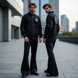 Chándal con cremallera para hombre más nuevo con pantalones acampanados/100% algodón y material transpirable con pantalones holgados y chándales con cremallera - Product Image 2