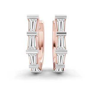 Geometric Baguette Lab Grown Diamond <b>Huggie</b> Earrings 0.75 Ct Tw F-G Color VS Clarity 8 Diamonds 14K White <b>Gold</b> Luxury Fine Piece - Product Image 2
