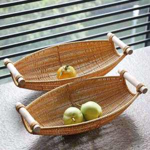 Canasta de Frutas de Ratán Natural Tejida a Mano, Bandeja de Aperitivos de Lujo con Drenaje para Uso Doméstico, Hecha por Vgreen Art de Vietnam - Product Image 1