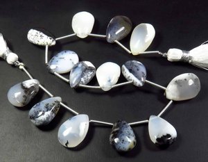 Perles Dendrite Opale Poire Lisse 16-18mm Gemmes Naturelles Noires 14 Perles/8 Brins pour Bijoux Pierres Précieuses Lâches - Product Image 4