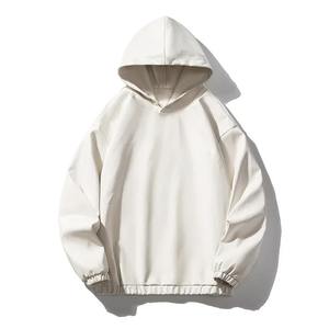 2025 hombres sudaderas PU cuero con capucha manga larga moda Casual sudaderas con capucha Streetwear impermeable Punk pulóver - Product Image 3