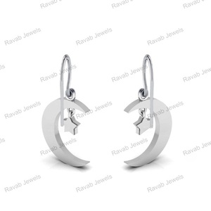 Haute qualité femmes S925 en argent Sterling lune étoile Semi montage boucles d'oreilles Dangler vide blanc montagne réglage pierre pour les mariages - Product Image 4