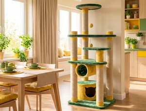 Arbre à chat Amistar Classic Sunny Forest de haute qualité, en fausse fourrure, avec griffoir en bois, écologique, pour chats et chatons de toutes tailles - Product Image 4
