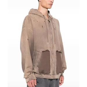 Sweat à capuche décontracté d'hiver avec logo personnalisé, effet délavé, en polaire respirant et écologique, style streetwear, coupe ample pour homme, lot de 2, vente en gros - Product Image 2