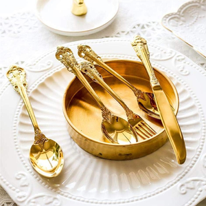 Ensemble de couverts en laiton plaqué or vintage, design minimaliste et écologique, logo personnalisé pour la maison, l'hôtel, le restaurant, le mariage, Noël - Product Image 6