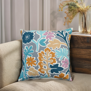 Luxurious 100% Cotton <b>Cushion</b> <b>Cover</b> Floral Embroidery Geometric <b>Tufted</b> Stitching Fur Felling Stylish Printed Design Square Sofa - Product Image 3